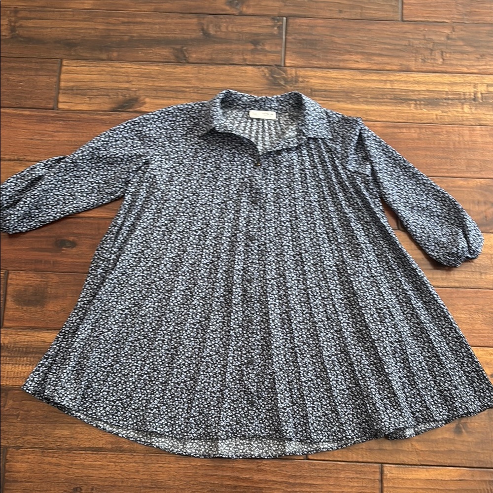 Zara Navy Blue Floral Patterned Pleated Dress